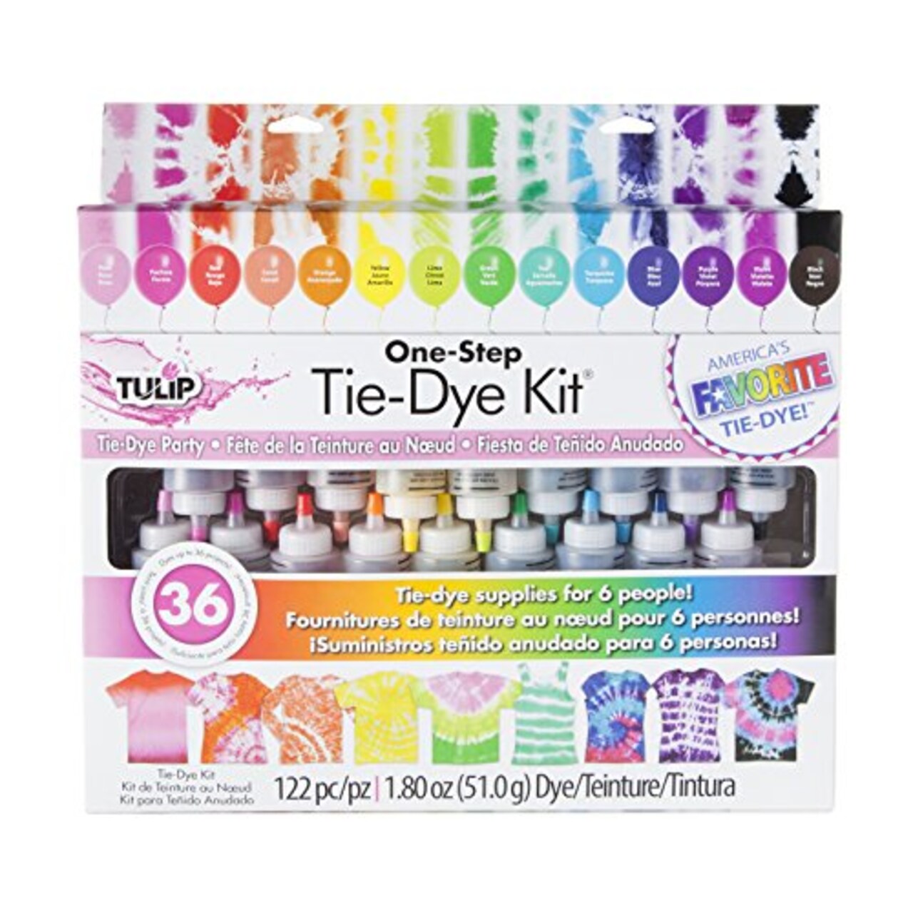 Tie-Dye Kit Party Supplies, 18 Bottles Tie Dye, Rainbow, 1 Count (Pack of 1)